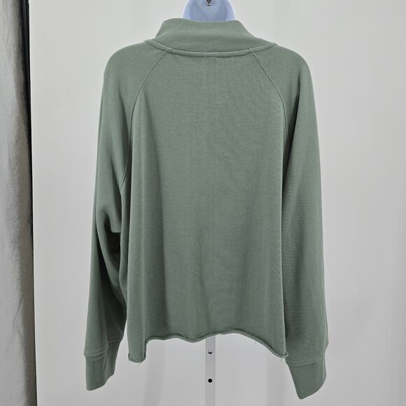 Gap Sea Foam Raw Edge Hem 1/2 Zip Terry Sweatshirt Womens Pullover High Neck - Picture 2 of 4